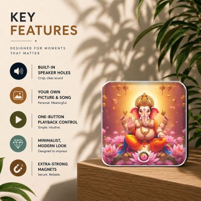 Lord Ganesha Musical Fridge Magnet Rechargeable Music Player Refrigerator Magnet | Ganesh Mantra Music Player for Home & Pooja Room Decor Positive Vibes